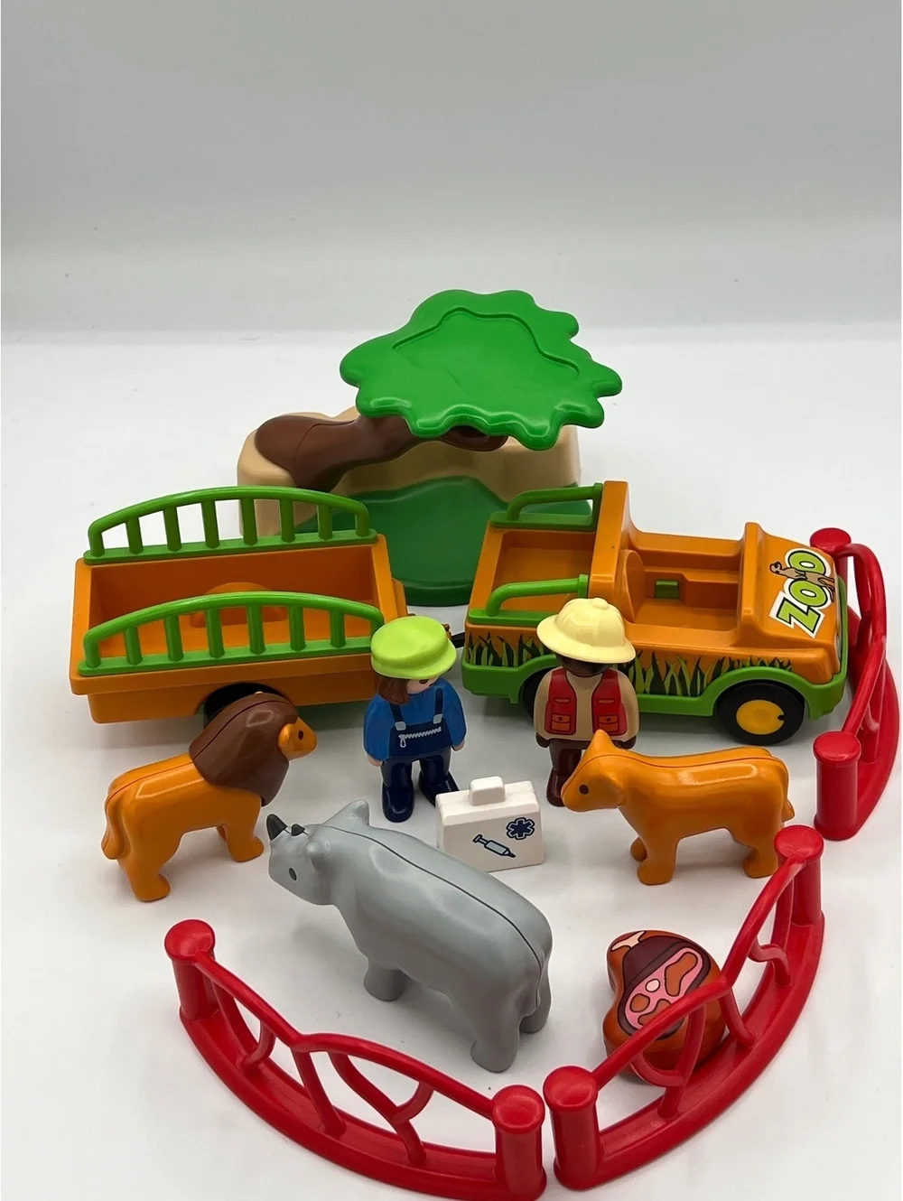 LOT Playmobil 1-2-3 #70182 Vehicle w/ Rhinoceros & #9378Lion Enclosure